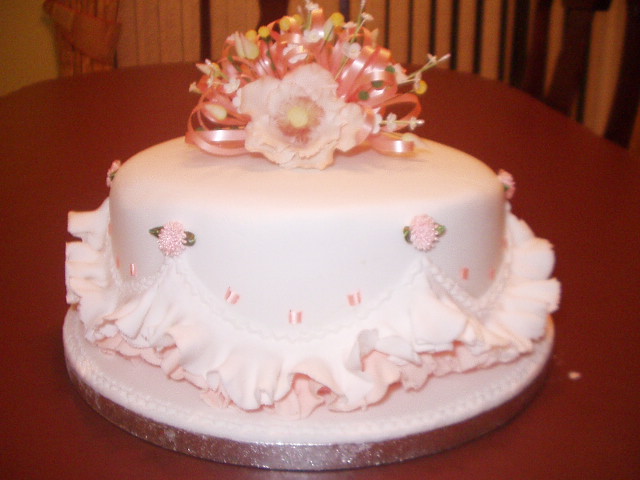 Friut or Sponge cake with small Flowers and Frills
